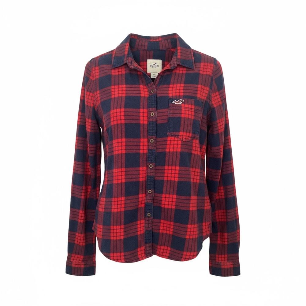 Hollister Womens Red Navy‎ Plaid Flannel Shirt Button Up Long Sleeve Casual M